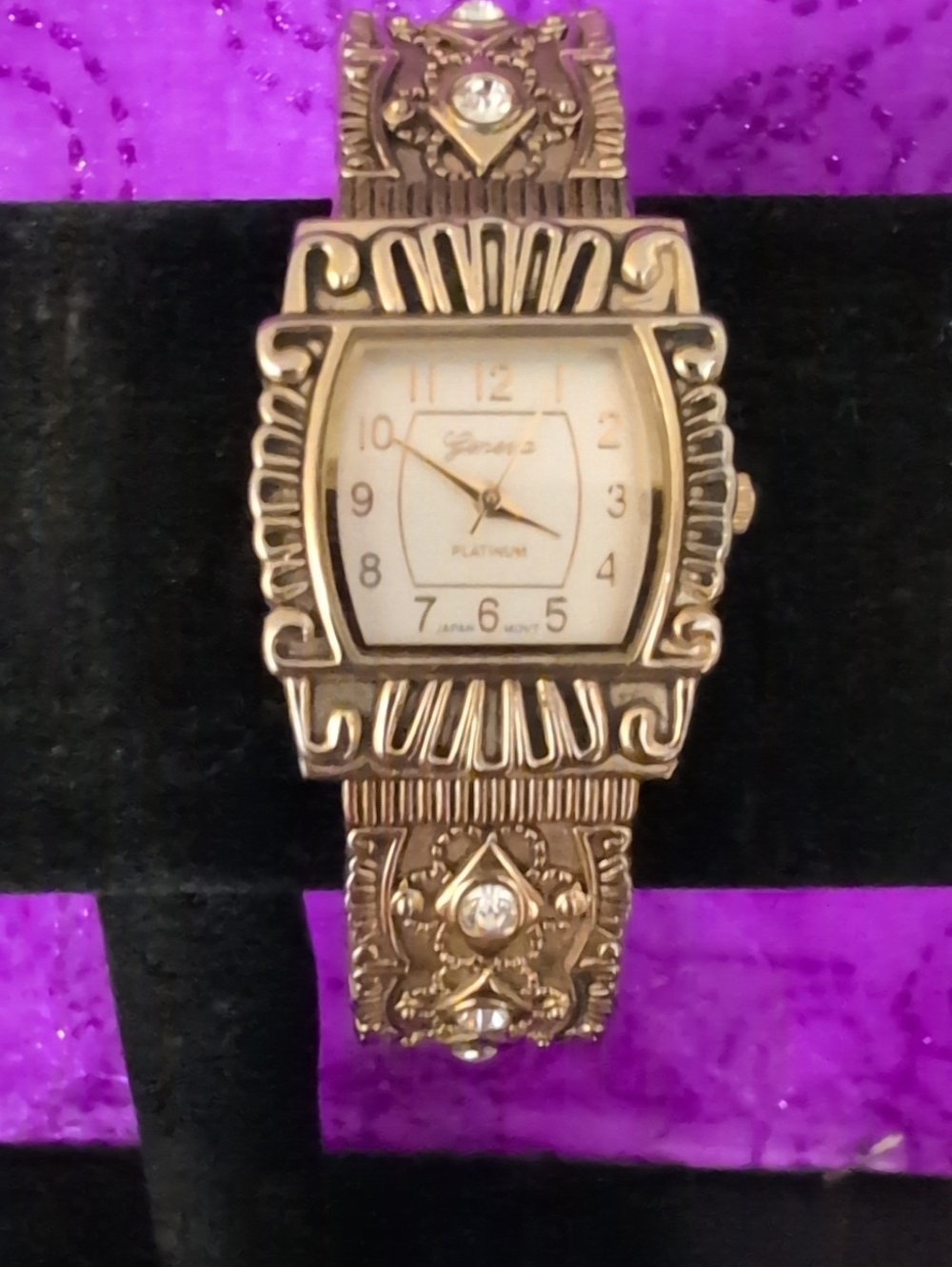 Geneva Gold-Tone Floral Bracelet Watch with Crystal Accents